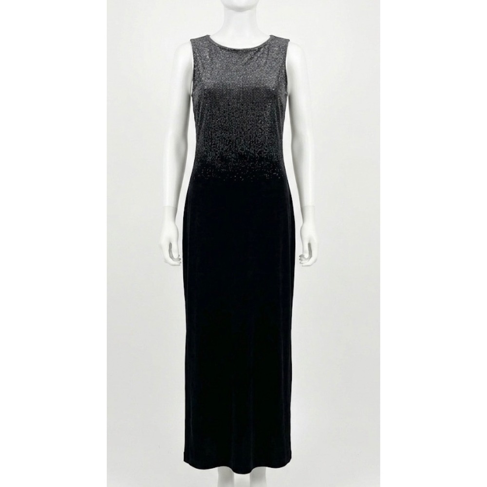 VTG 90s Softwear Mark Singer Black Metallic Maxi Dress S Whimsigoth Slit Goth